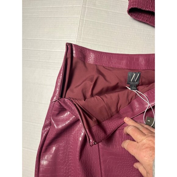 NWT-Worthington Womens Faux Croc Leather Bomber Jacket & mini Skirt Set Pink - Picture 11 of 16